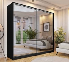 მოცურების კარადა NEW UNIVERSAL 2-კარიანი სარკეებით (შავი/სარკე) 24WUKK18