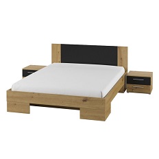 საწოლი 1800 + საწოლის მაგიდები 2 ც. typ 52 VERA (მუხის ხელოსანი/შავი)