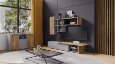 მისაღები ოთახი KORA (ნაცრისფერი/მუხის დროშის ძელი) Helvetia