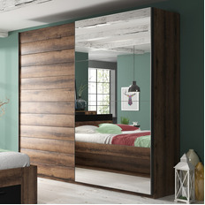 მოცურების გარდერობი 2-კარიანი სარკეით BETA (Manastery Oak-Black) 22ZB1678