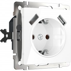 W1171501 Werkel სოკეტი დამიწებით, საკეტებით და USBx2 (თეთრი)