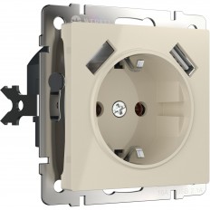 W1171503 Werkel სოკეტი დამიწებით, საკეტებით და USBx2 (სპილოს ძვლით)