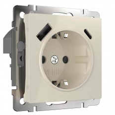 Werkel სოკეტი სწრაფი დამუხტვით USB Type A+C სპილოს ძვლისფერი W1171703 4690389176425