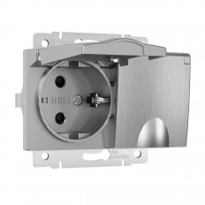 სოკეტი ორმაგი წყალგაუმტარი დამიწებით დამცავი საფარით და საკეტებით Werkel ვერცხლის გოფრირებული W1172209 4690389178115