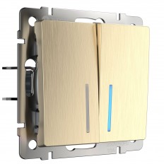 W1122110 Werkel Выключатель двухклавишный проходной с подсветкой (шампань рифленый)