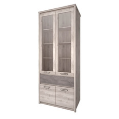 კაბინეტი ვიტრინით 2V2D1S, JAZZ (ნაირობის წაბლი/ონიქსი)