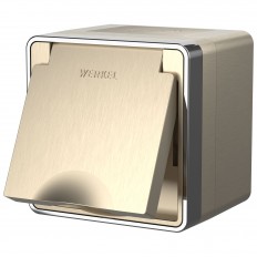 W5071210 Werkel Розетка влагозащ. с зазем. с защит. крышкой и шторками Gallant (шампань рифленый)