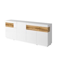 კომოდი-3D ტიპი 25 SILKE (თეთრი პრიალა/მუხის ვოტანი)