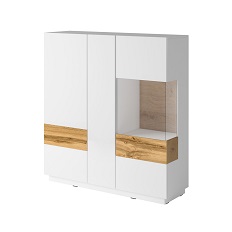 კომოდი მაღალი 3D ტიპის 46 SILKE (თეთრი პრიალა/მუხის ვოტანი)