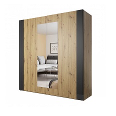 გარდერობი 2 მოცურების კარით SIGMA (მუხის ხელოსანი/შავი მქრქალი) 24RCLI18