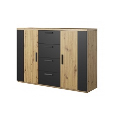 კომოდი 2 კარი 4 უჯრა SIGMA (მუხის ხელოსანი/შავი მქრქალი) 24RCLI26