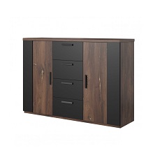 Комод 2 двери 4 ящика SIGMA (Дуб Флагстафф с медной нитью/Черный матовый) 24FWLI26