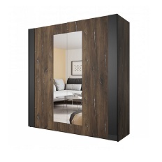 Шкаф с 2 раздвижными дверями SIGMA (Дуб Флагстафф со стальной нитью/Черный матовый овый) 24FSLI18