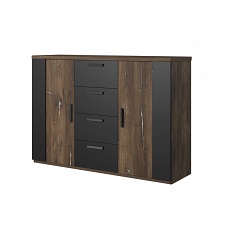 Комод 2 двери 4 ящика SIGMA (Дуб Флагстафф со стальной нитью/Черный матовый) 24FSLI26