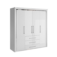 გარდერობი 4-კარიანი 3 უჯრით ARNO (თეთრი/თეთრი პრიალა ვერცხლით) 2497LF20