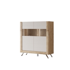 Комод высокий 2-дверный KASAI (Дуб Голд Харбор/Бежевый матовый) 24HKMI42