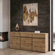 Комод с 3 дверцами и 3 выдвижными ящиками CROSS (Дуб Вотан/Черный) 24N6MY43