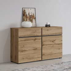 Комод с 2 дверцами и 2 выдвижными ящиками CROSS (Дуб Вотан/Черный) 24N6MY45