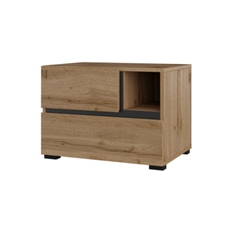 Прикроватная тумбочка 2 выдвижных ящика левая CROSS S (Дуб Вотан/Черный) 24N6MY22