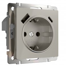 Розетка с заземлением, шторками и USB тип A+C (дымчатый) W1271704