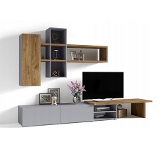 მისაღები ოთახის კომპლექტი KORA (ნაცრისფერი/მუხის დროშის ძელი) 24ZFKJ09