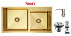 1809 Кухонная врезная мойка Grassi (78X43) матовое золото