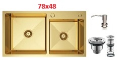 4238 Кухонная врезная мойка Grassi (78X48) матовое золото