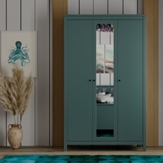 კარადა 3-კარიანი სარკით SAGA მუქი ფირუზისფერი