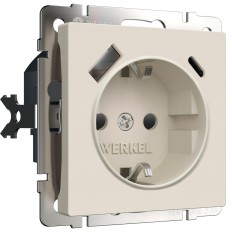 W1171762/ Розетка с заземлением, шторками и USB тип A+C (айвори матовый) W1171762